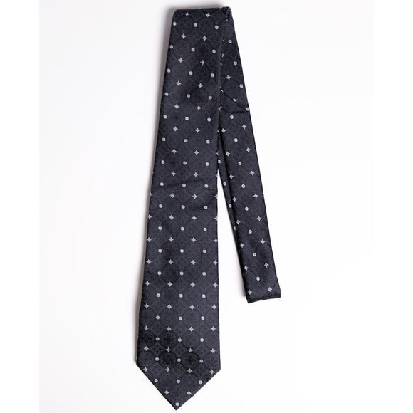 Louis Vuitton Black Monogram Diamond Pattern Logo Dress Necktie NWOT